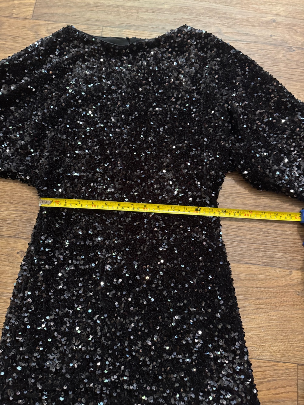 MNG Mango Black Sequin Cocktail Dress Size 4 Dolman Sleeve Party Mini Dress - Picture 8 of 9